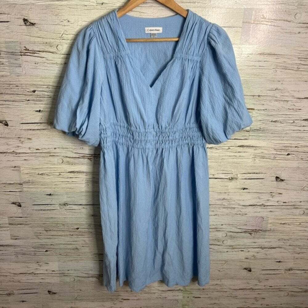 Calvin Klein blue dress balloon sleeves size 8